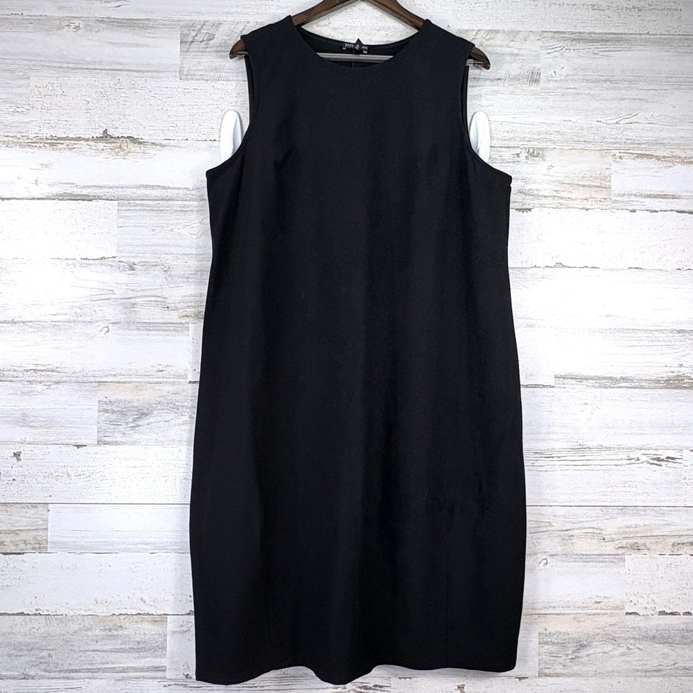 Eileen Fisher Washable Stretch Crepe Shift Dress XL Black Sleeveless Capsule